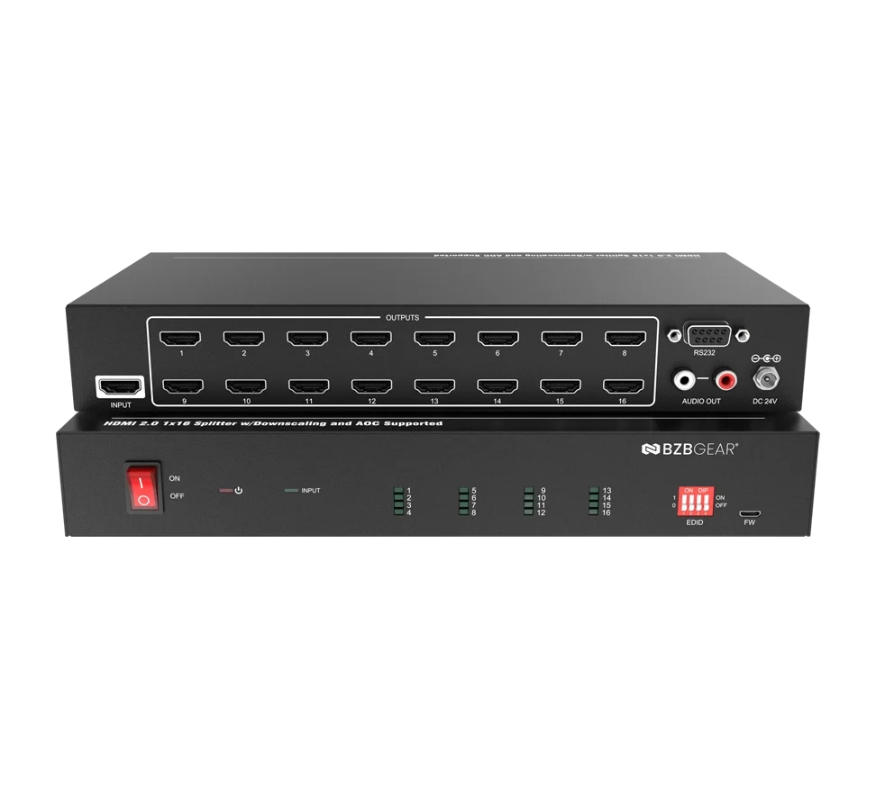 1x16 4K UHD HDMI Splitter/Distribution Amplifier with Downscaling and AOC Cable Support