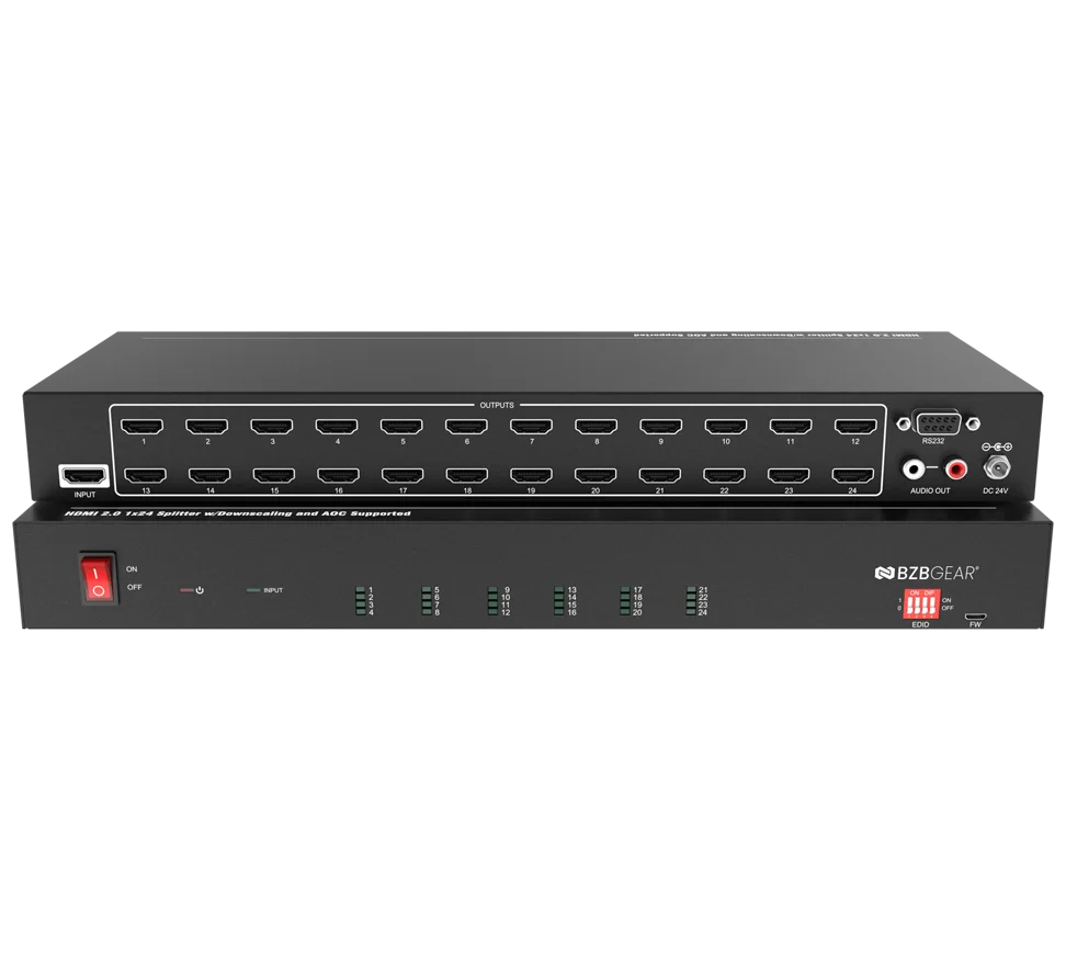 1x24 4K UHD HDMI Splitter/Distribution Amplifier with Downscaling and AOC Cable Support