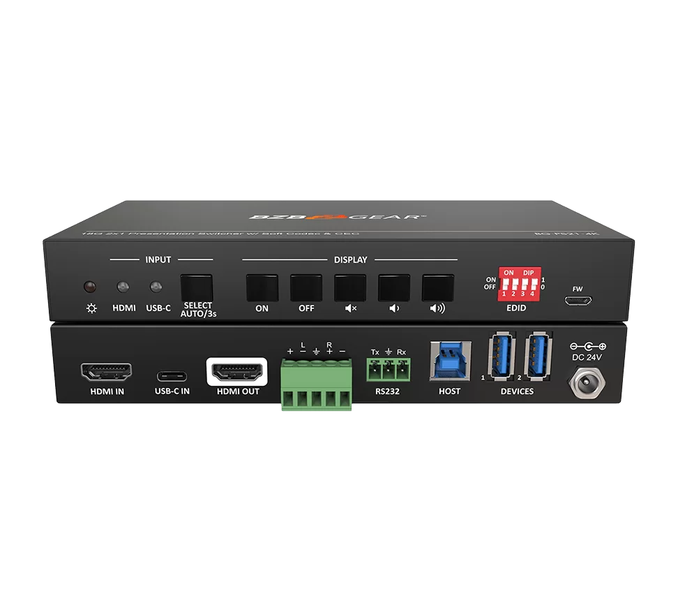 2-Port 4K UHD KVM Presentation Switcher with HDMI/USB-C Inputs and HDMI Output
