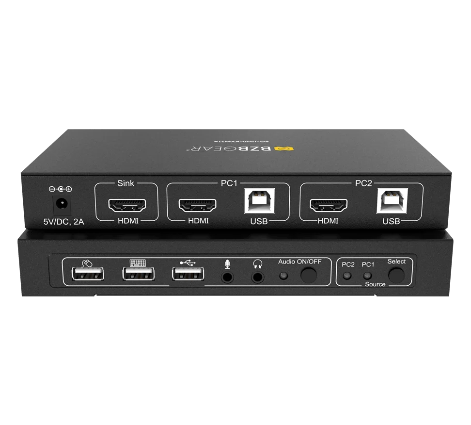 2x1 4K UHD KVM Switcher with USB 2.0 Ports for Peripherals and Audio Support