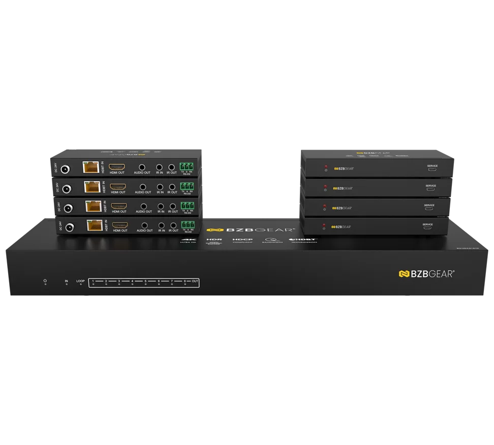 1x8 4K UHD HDMI HDBaset Splitter/Distribution Amplifier Kit with 8 Receivers and IR/RS-232/Audio De-embedding up to 390ft Over Category Cable