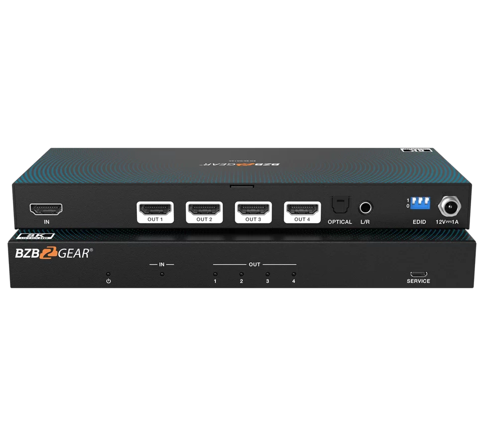 1x4 8K UHD HDMI 2.1 Splitter with Auto Downscaling/Audio De-Embedding (8K60/4K120 and VRR/FVA/ALLM Support)