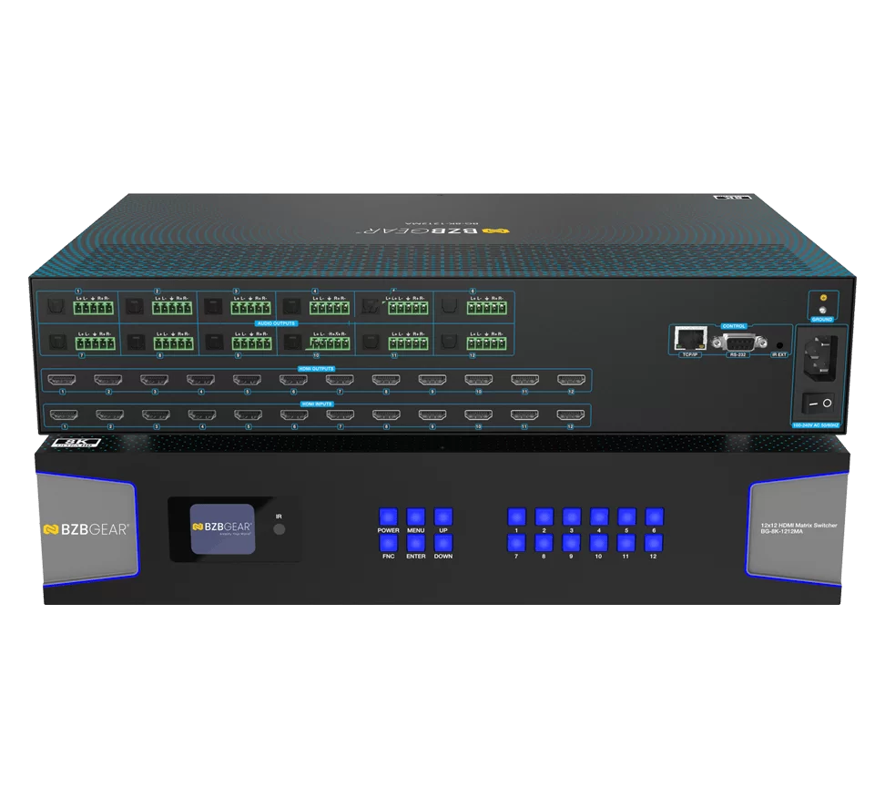 12x12 8K UHD HDMI 2.1 Matrix Switcher with Audio De-Embedding (8K60, 4K120 4:4:4 10bit VRR/FVA/ALLM Support)