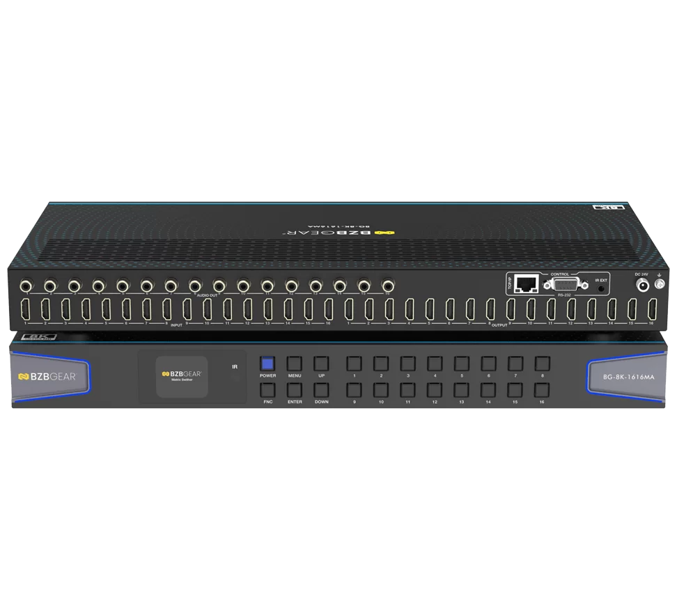 16x16 8K UHD HDMI 2.1 Matrix Switcher with Auto Downscalling/Audio De-Embedding (8K60/4K120 4:4:4 and VRR/FVA/ALLM Support)