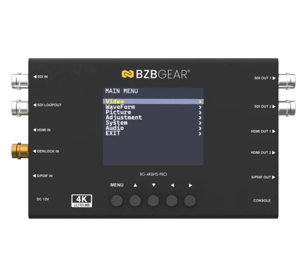 HDMI 2.0 & 12G/6G/3G/HD-SDI Cross Converter and Scaler with 3.5” LCD Display/Built-in Test Patterns /Audio Embedder/De-Embedder