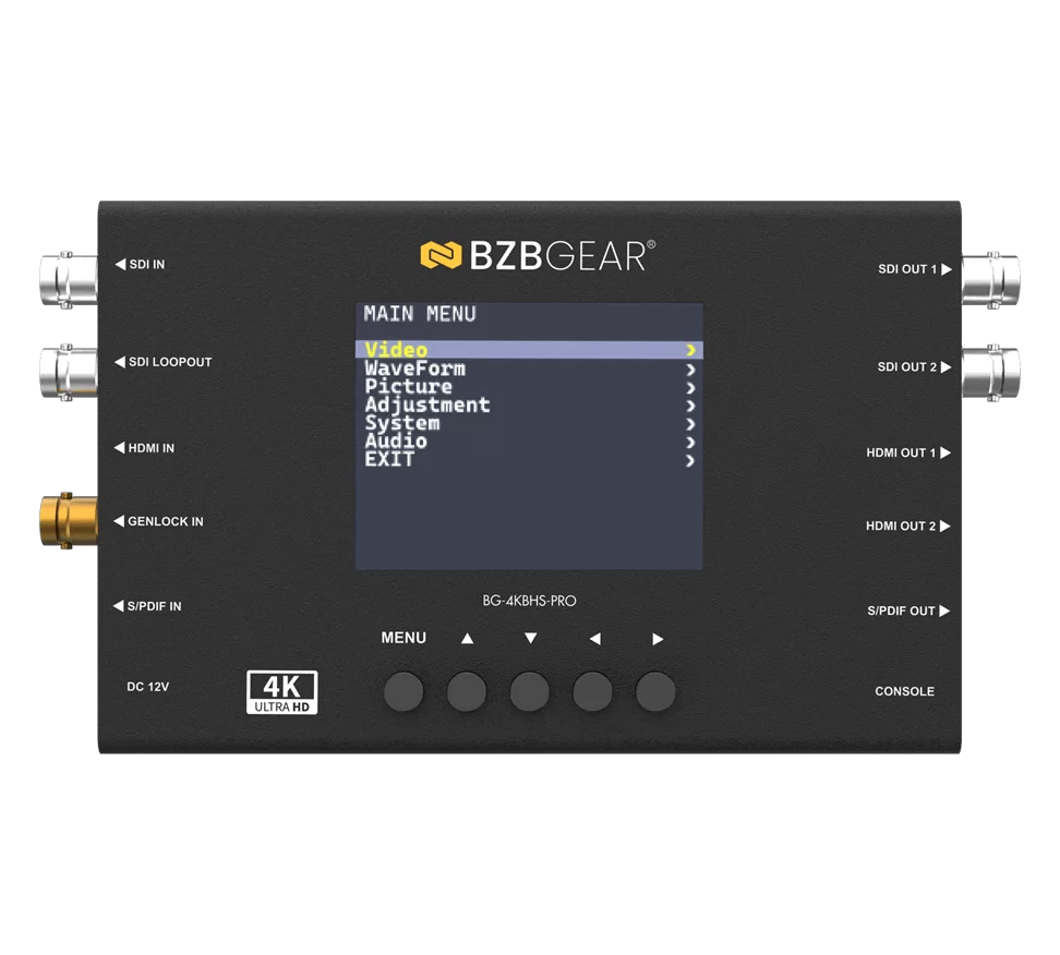 HDMI 2.0 & 12G/6G/3G/HD-SDI Cross Converter and Scaler with 3.5” LCD Display/Built-in Test Patterns /Audio Embedder/De-Embedder