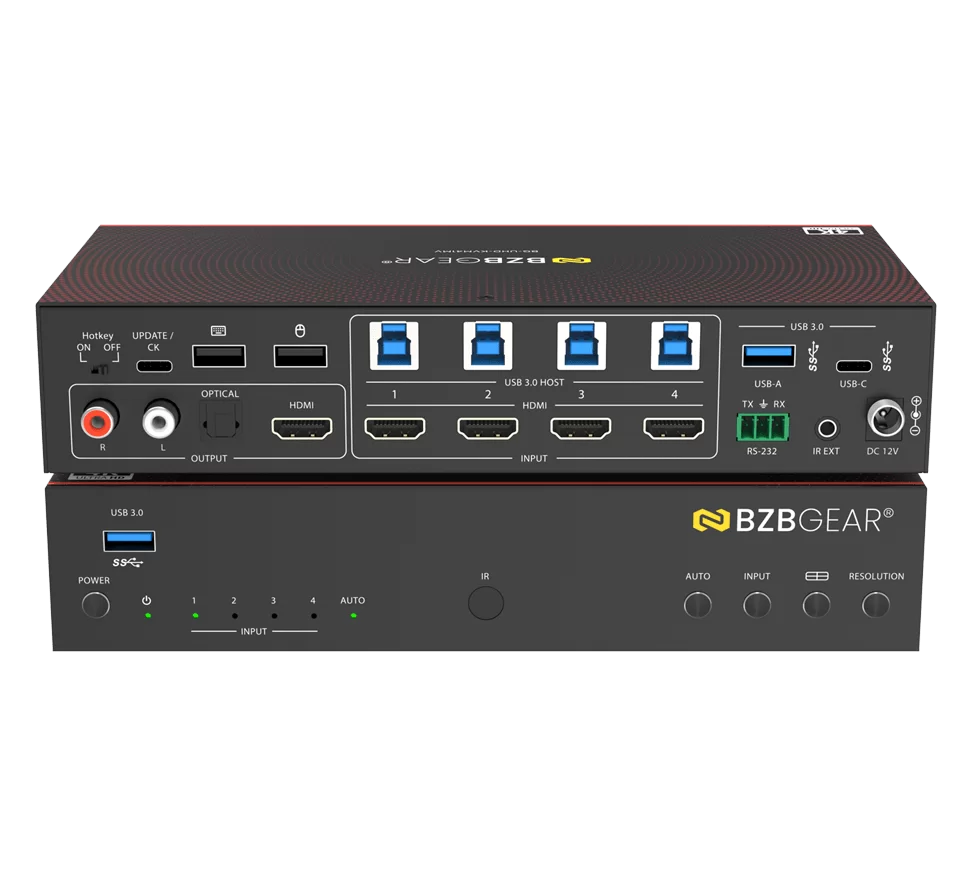 4K UHD 4x1 Seamless Video & USB 3.0 KVM Switcher with Multiview/Hotkey Switching/IR Control