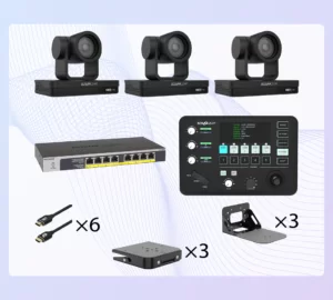 Essential 3-Camera NDI|HX Live Production Studio Bundle with PTZ Cameras, PTZ Controller, Network Switch & Accessories