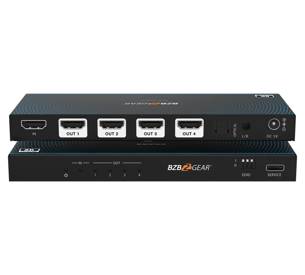 1x4 8K UHD HDMI 2.1 48Gbps Splitter with Auto Downscaling/Audio De-Embedding (8K60/4K120 and VRR/ALLM/QMS/QFT/SBTM Support)