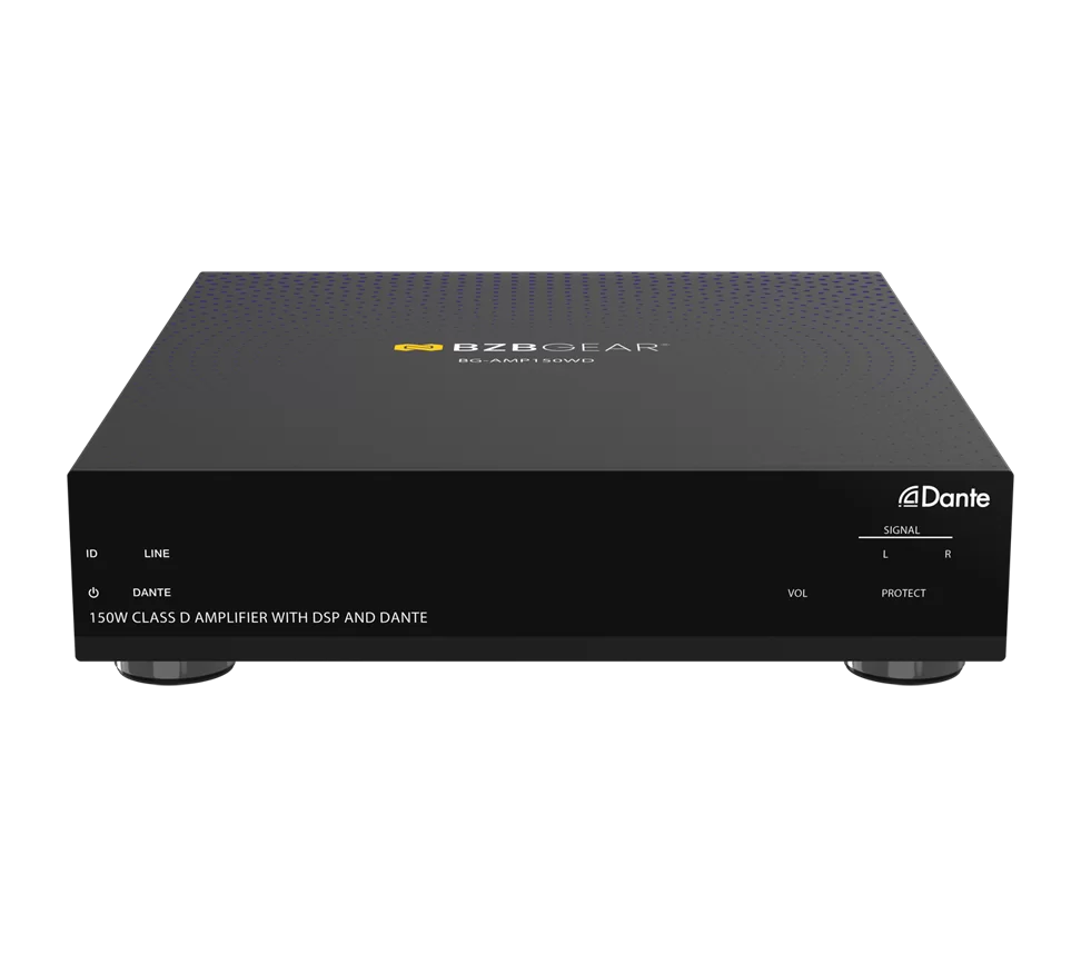 2-Channel 150W Compact Class D DSP & Amplifier with Digital/Analog Audio and 2x2 Dante In/Out